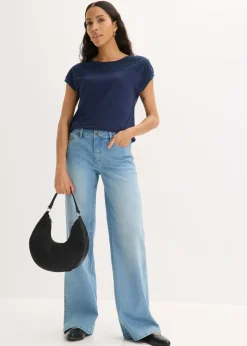 bonprix bonprix Camiseta de encaje de viscosa suave Azul marino Hot