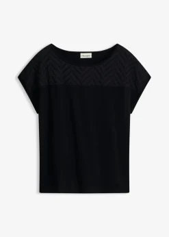 bonprix bonprix Camiseta de encaje de viscosa suave Negro