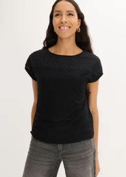 bonprix bonprix Camiseta de encaje de viscosa suave Negro