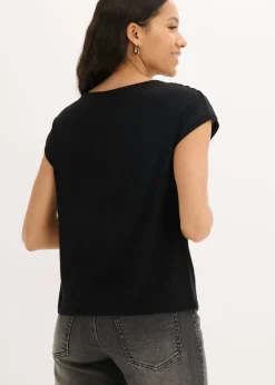 bonprix bonprix Camiseta de encaje de viscosa suave Negro