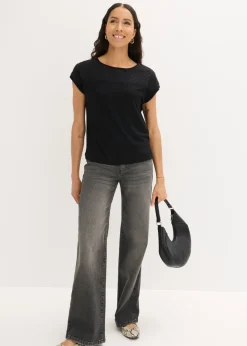 bonprix bonprix Camiseta de encaje de viscosa suave Negro