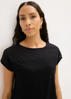 bonprix bonprix Camiseta de encaje de viscosa suave Negro