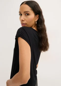 bonprix bonprix Camiseta de encaje de viscosa suave Negro