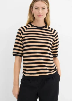 bonprix bonprix Camiseta de felpa suave negro-beige suave con rayas Hot