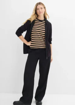 bonprix bonprix Camiseta de felpa suave negro-beige suave con rayas Hot