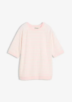 bonprix bonprix Camiseta de felpa suave rosa claro-blanco lana con rayas Best
