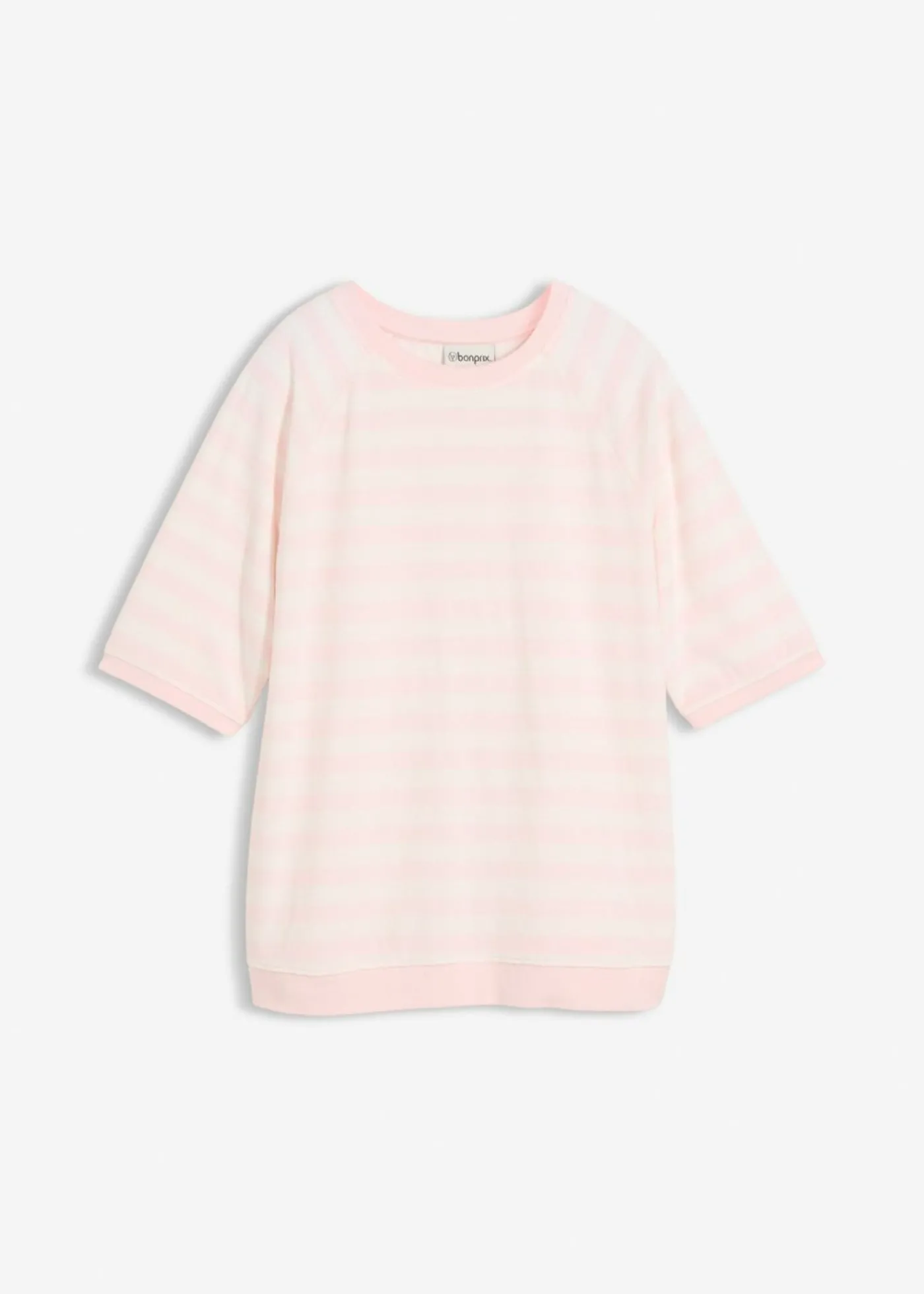 bonprix bonprix Camiseta de felpa suave rosa claro-blanco lana con rayas Best
