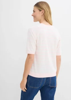 bonprix bonprix Camiseta de felpa suave rosa claro-blanco lana con rayas Best