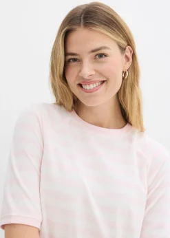bonprix bonprix Camiseta de felpa suave rosa claro-blanco lana con rayas Best