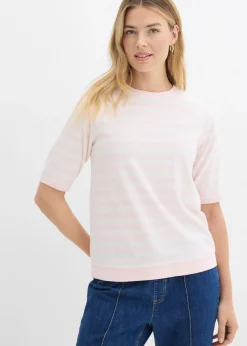 bonprix bonprix Camiseta de felpa suave rosa claro-blanco lana con rayas Best