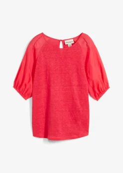 bonprix bonprix Camiseta de lino con mangas abullonadas rosa paraíso Hot