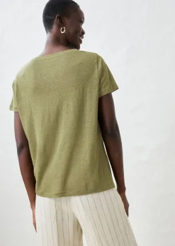 bonprix bonprix Camiseta de lino puro Verde oliva Clearance