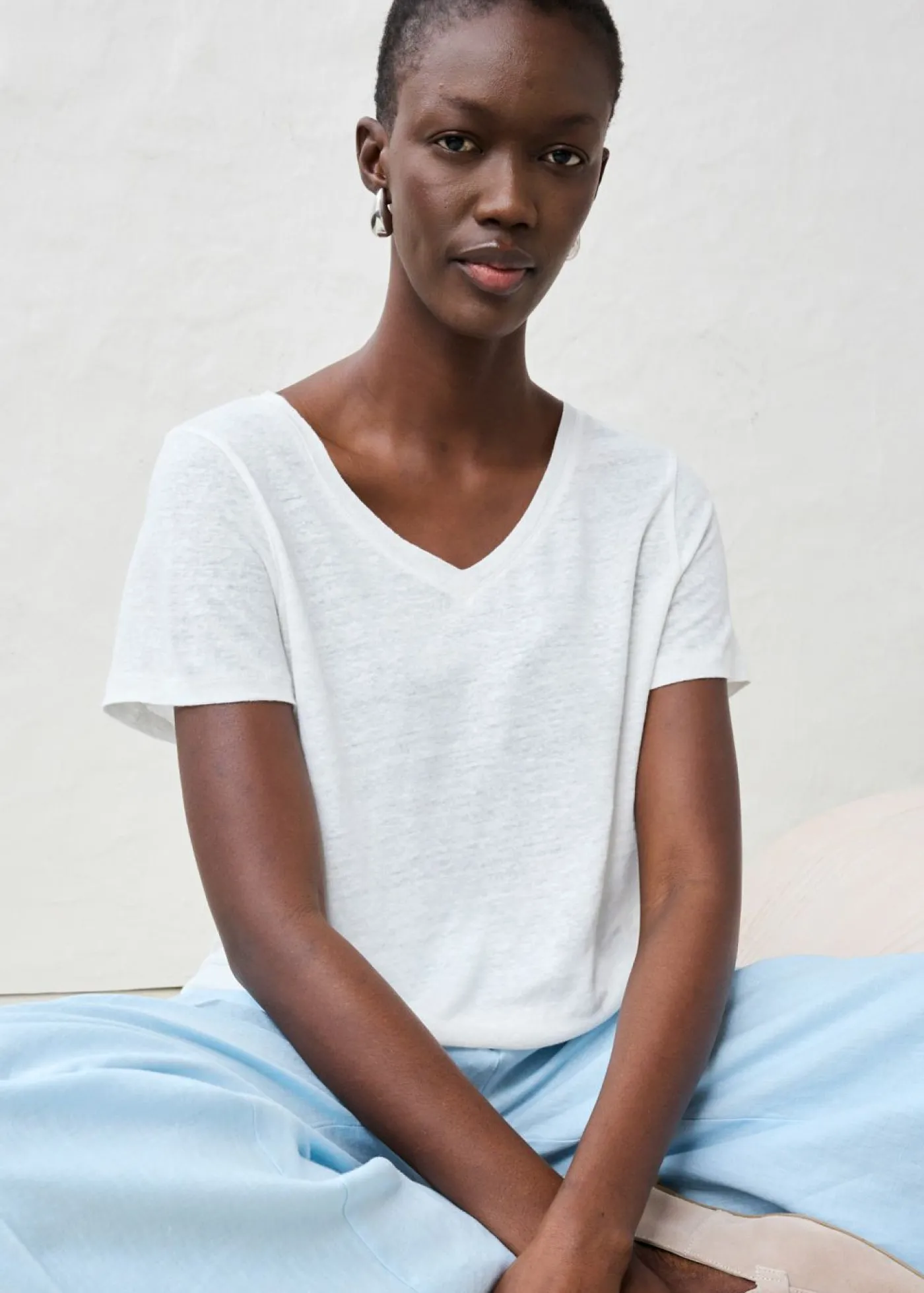 bonprix bonprix Camiseta de lino puro Blanco