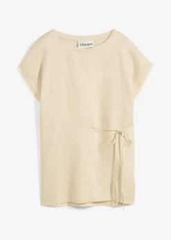 bonprix bonprix Camiseta de lino puro con ribete tejido Arena claro Outlet