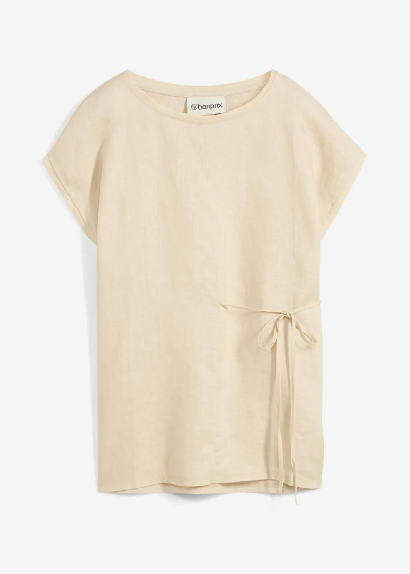 bonprix bonprix Camiseta de lino puro con ribete tejido Arena claro Outlet