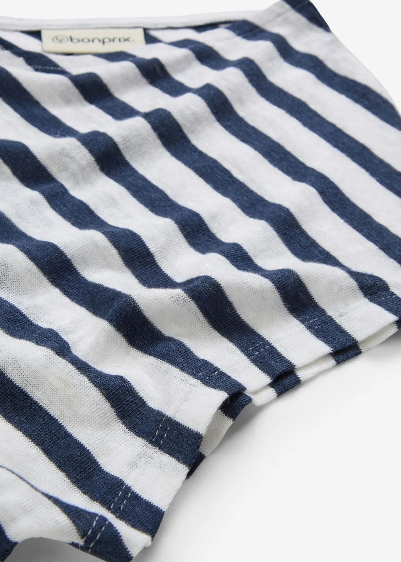 bonprix bonprix Camiseta de lino puro con mangas tipo murciélago azul marino-blanco con rayas Hot