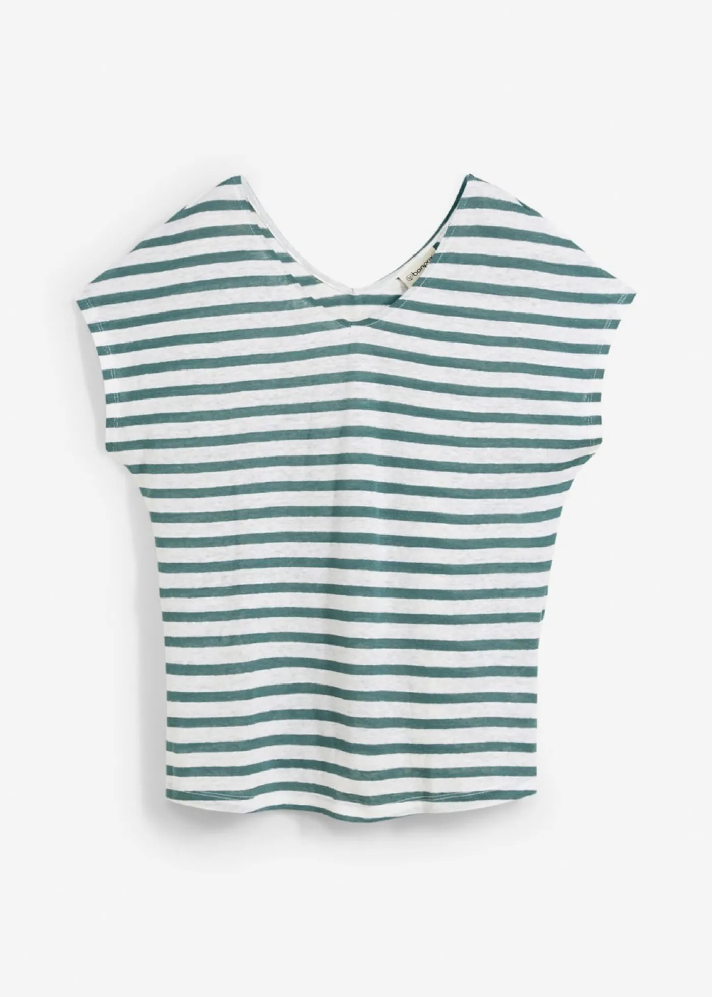 bonprix bonprix Camiseta de lino puro con mangas tipo murciélago Verde pimiento-blanco con rayas Best