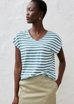bonprix bonprix Camiseta de lino puro con mangas tipo murciélago Verde pimiento-blanco con rayas Best