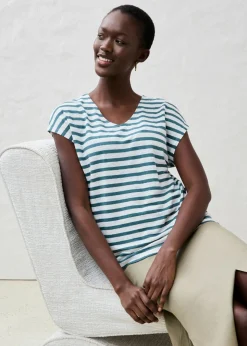 bonprix bonprix Camiseta de lino puro con mangas tipo murciélago Verde pimiento-blanco con rayas Best