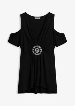 bonprix bonprix Camiseta de malla con hombros al descubierto Negro Discount