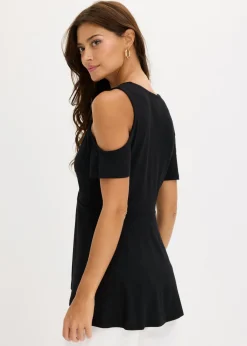 bonprix bonprix Camiseta de malla con hombros al descubierto Negro Discount