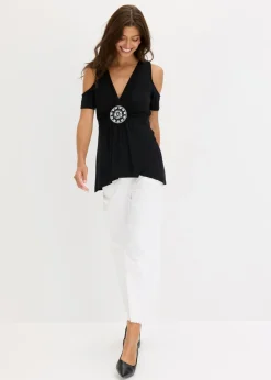 bonprix bonprix Camiseta de malla con hombros al descubierto Negro Discount