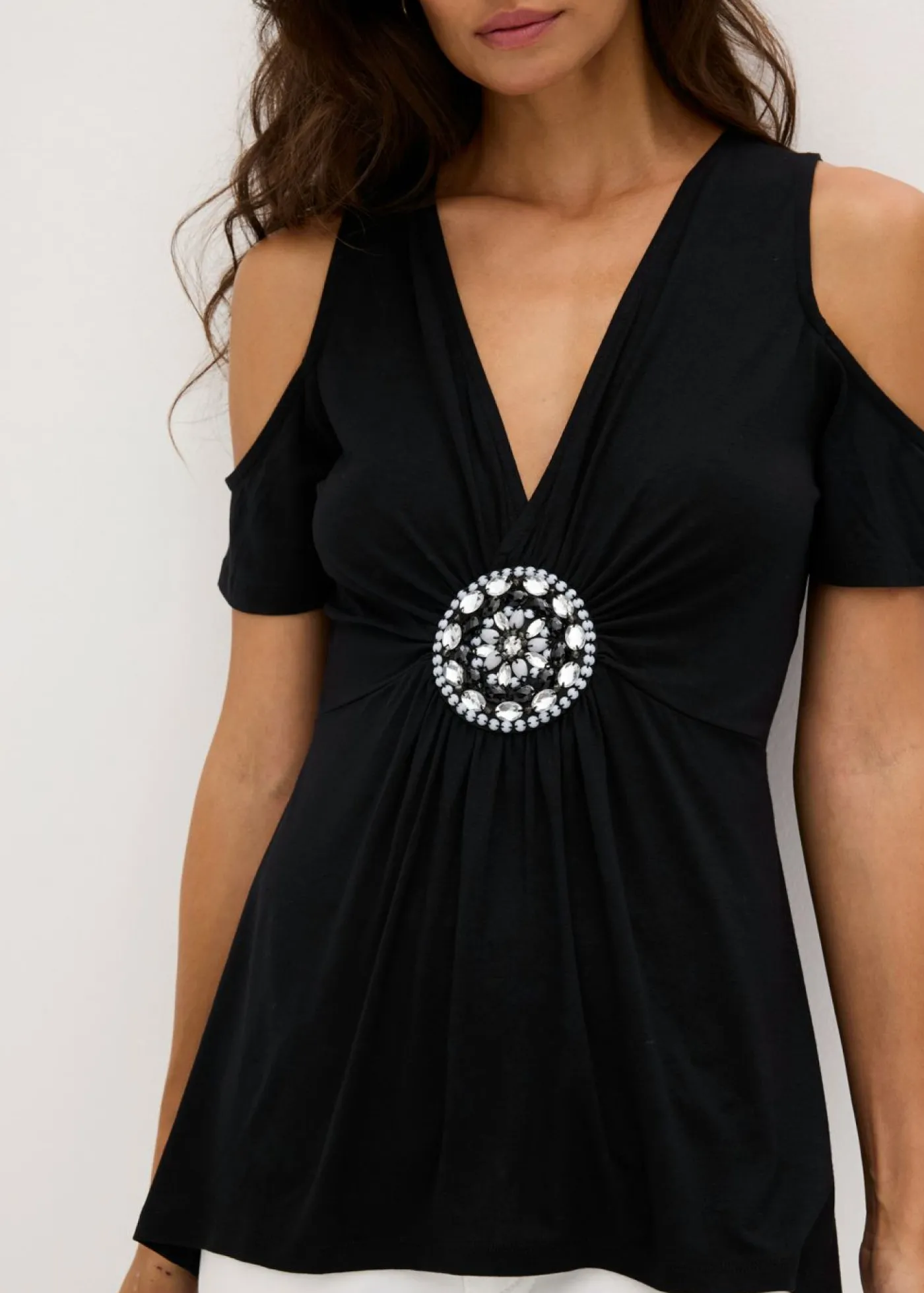 bonprix bonprix Camiseta de malla con hombros al descubierto Negro Discount