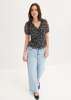 bonprix bonprix Camiseta de malla delicada Negro de flores