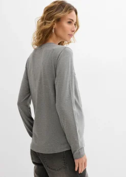 bonprix bonprix Camiseta de manga larga Negro-gris jaspeado Discount
