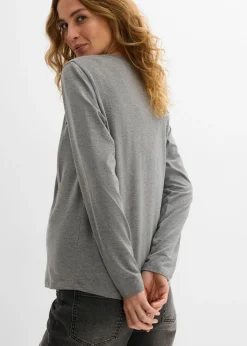 bonprix bonprix Camiseta de manga larga Negro-gris jaspeado Discount