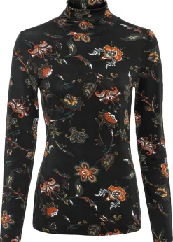 bonprix bonprix Camiseta de manga larga con cuello vuelto Negro de flores Best