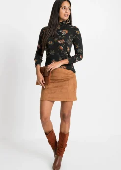 bonprix bonprix Camiseta de manga larga con cuello vuelto Negro de flores Best