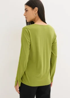 bonprix bonprix Camiseta de manga larga con ribete de satén musgo Outlet