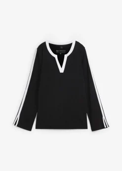 bonprix bonprix Camiseta de manga larga con abertura Negro-blanco New