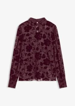 bonprix bonprix Camiseta de manga larga con leve transparencia rojo burdeos Discount