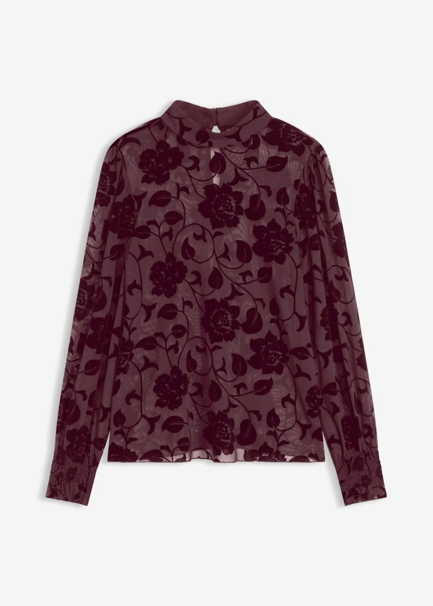 bonprix bonprix Camiseta de manga larga con leve transparencia rojo burdeos Discount