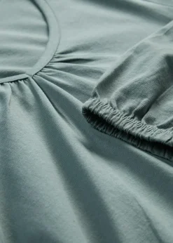 bonprix bonprix Camiseta de manga larga con elástico de algodón puro Verde eucalipto Discount