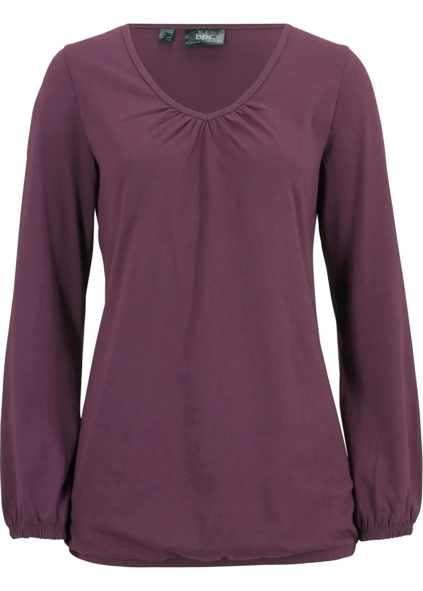 bonprix bonprix Camiseta de manga larga con elástico de algodón puro morado intenso Discount