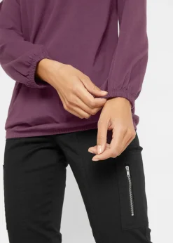 bonprix bonprix Camiseta de manga larga con elástico de algodón puro morado intenso Discount