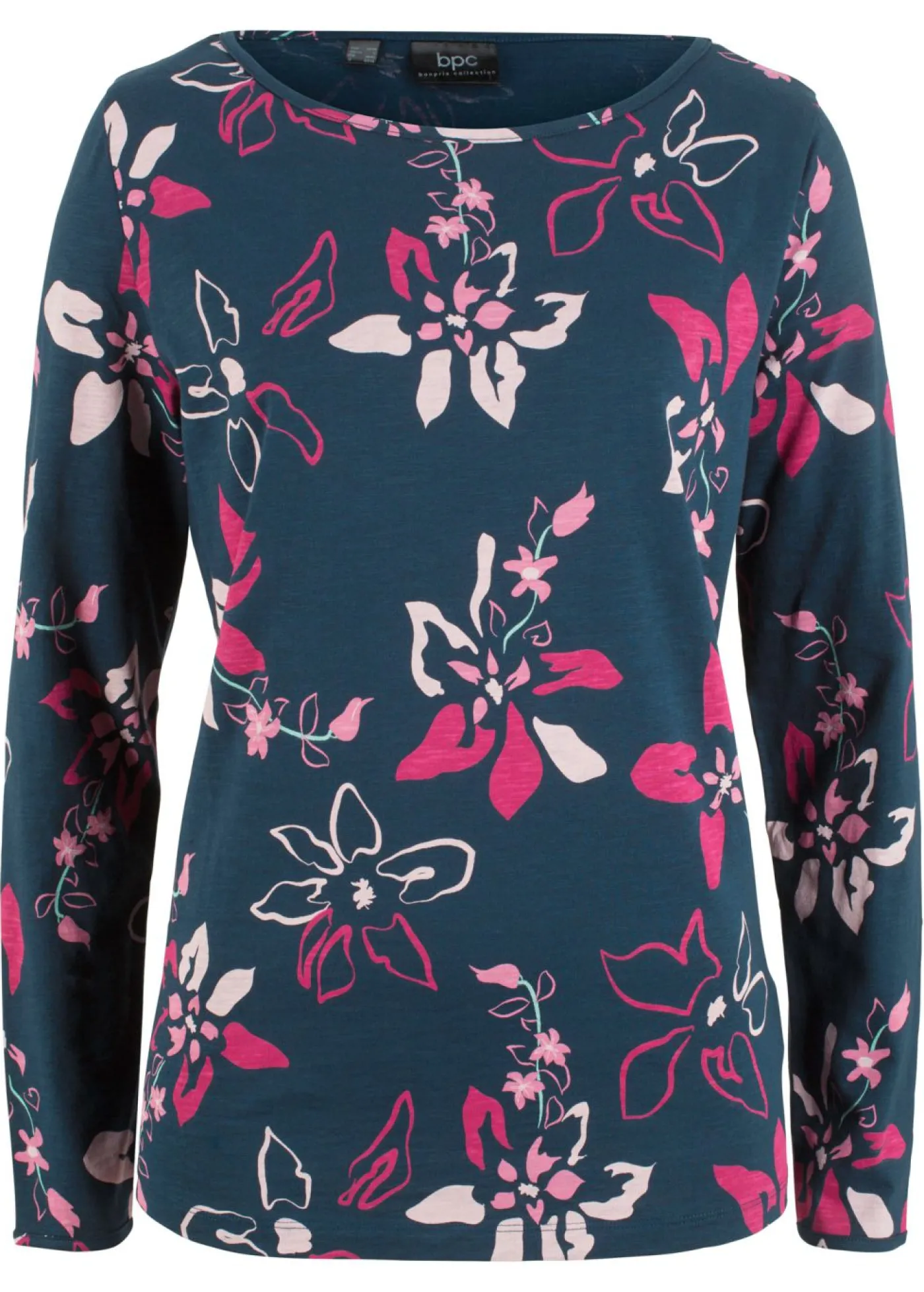 bonprix bonprix Camiseta de manga larga con estampado floral azul marino con flores Best