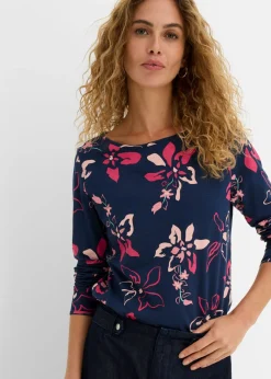 bonprix bonprix Camiseta de manga larga con estampado floral azul marino con flores Best