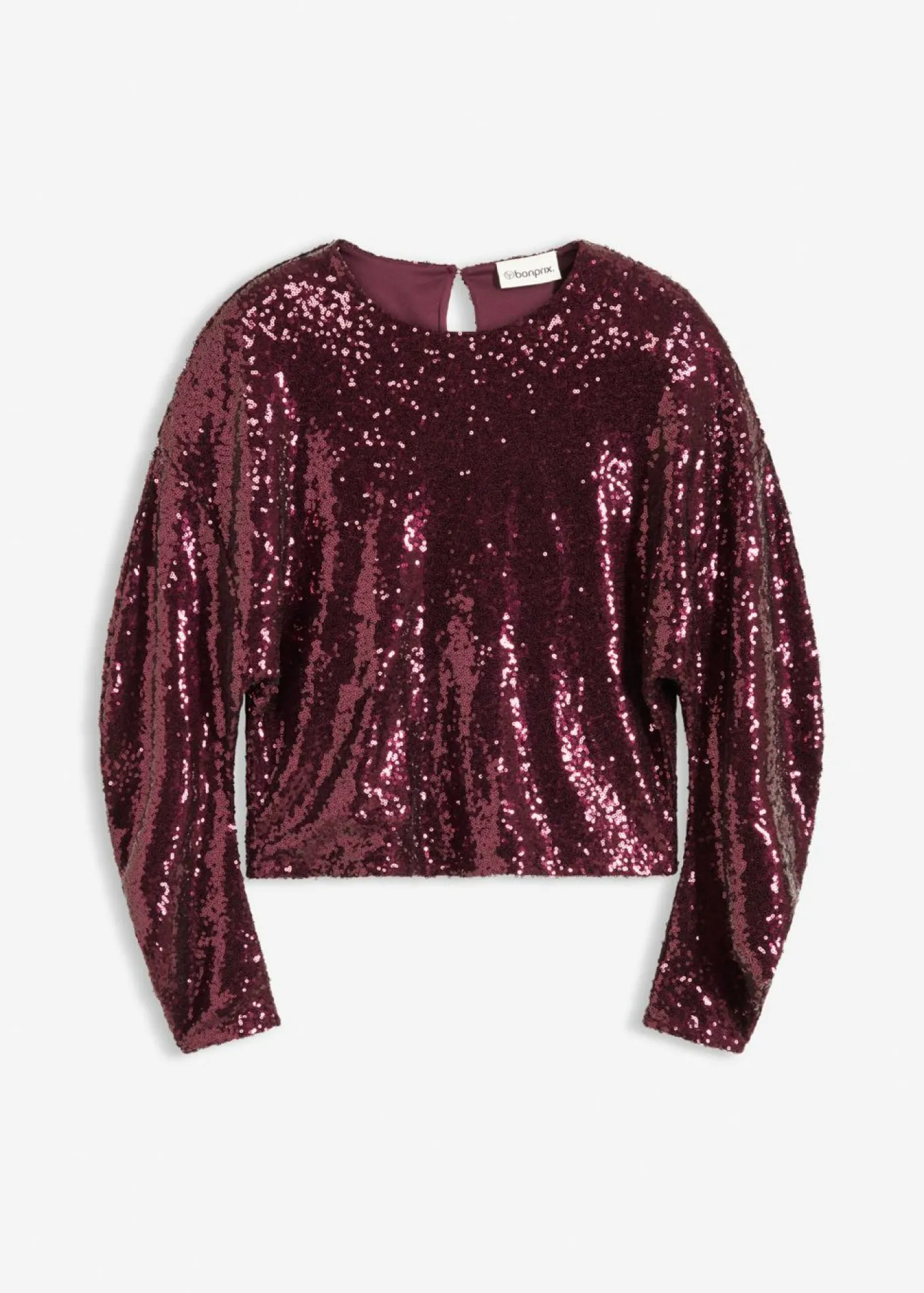 bonprix bonprix Camiseta de manga larga con lentejuelas rojo burdeos Online