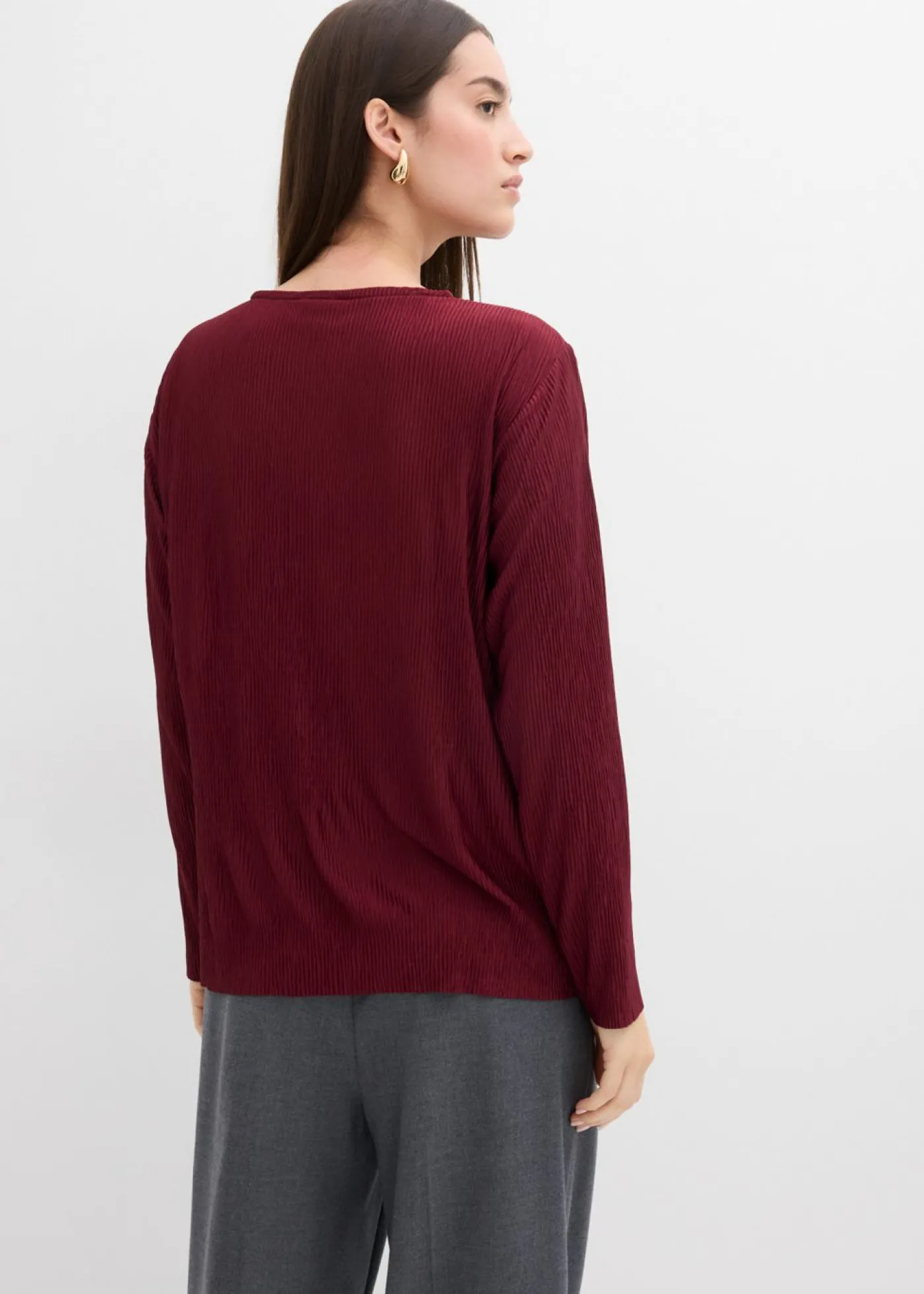 bonprix bonprix Camiseta de manga larga con efecto estructurado rojo avellana