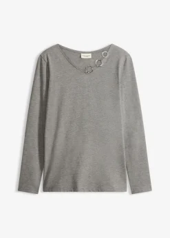 bonprix bonprix Camiseta de manga larga con ojales Gris jaspeado