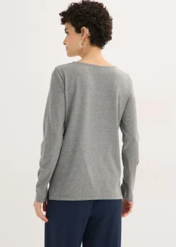 bonprix bonprix Camiseta de manga larga con ojales Gris jaspeado