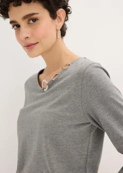 bonprix bonprix Camiseta de manga larga con ojales Gris jaspeado