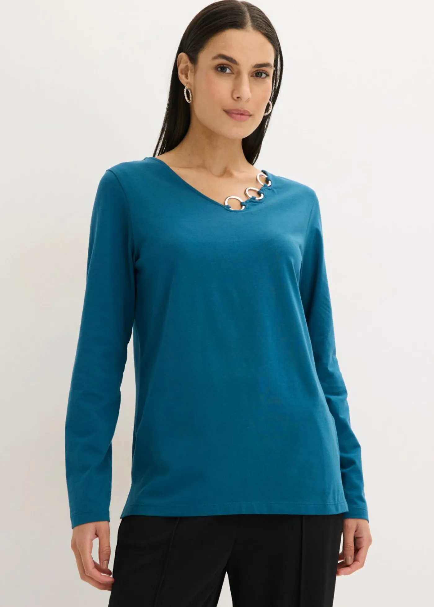 bonprix bonprix Camiseta de manga larga con ojales Petróleo azul