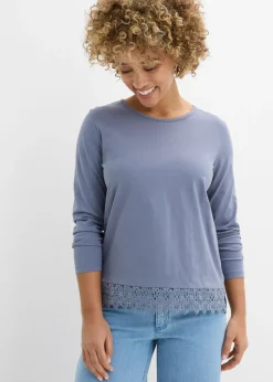 bonprix bonprix Camiseta de manga larga de algodón puro (2 unidades) azul ahumado-azul marino