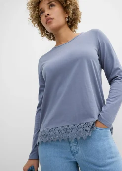 bonprix bonprix Camiseta de manga larga de algodón puro (2 unidades) azul ahumado-azul marino