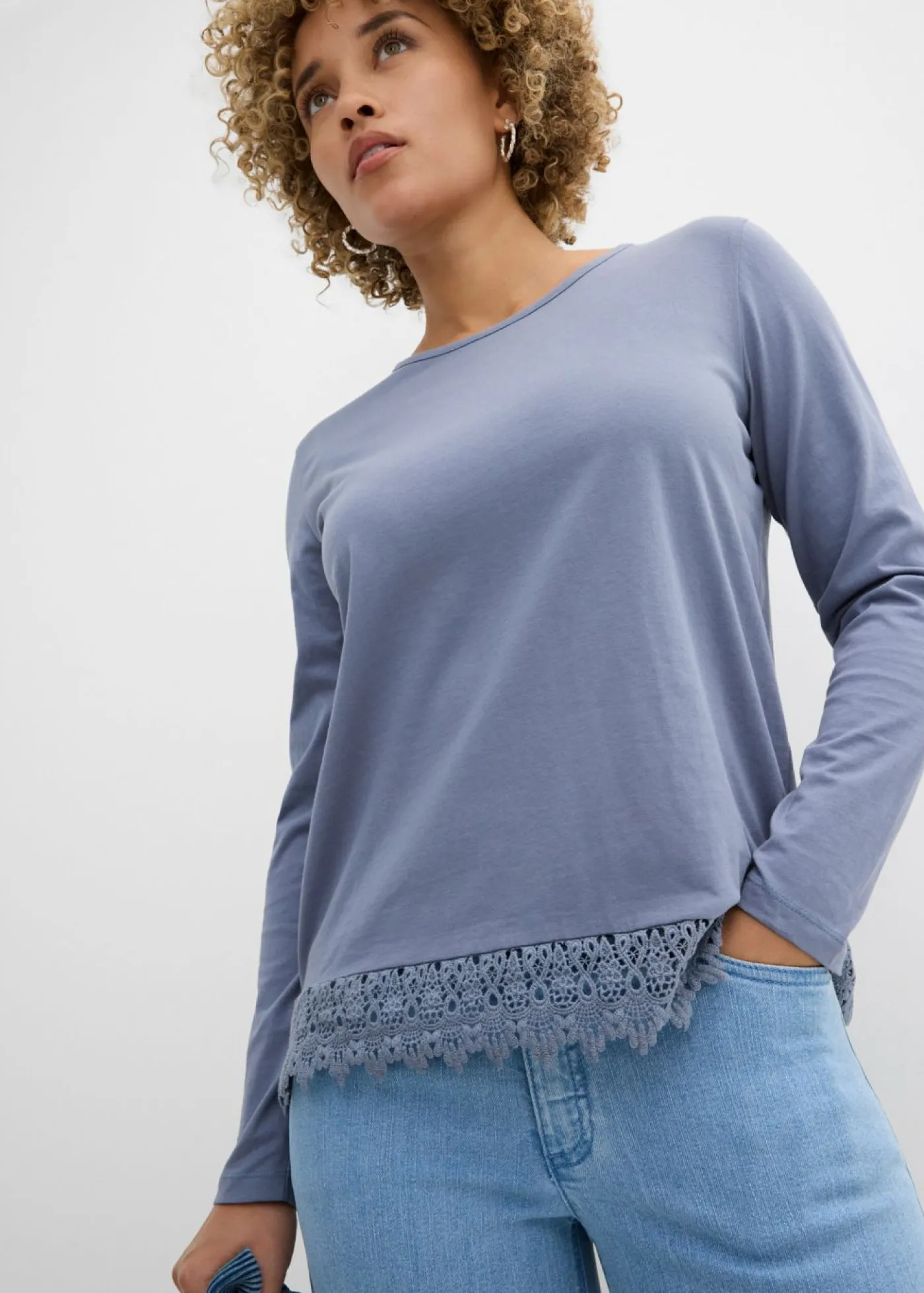 bonprix bonprix Camiseta de manga larga de algodón puro (2 unidades) azul ahumado-azul marino